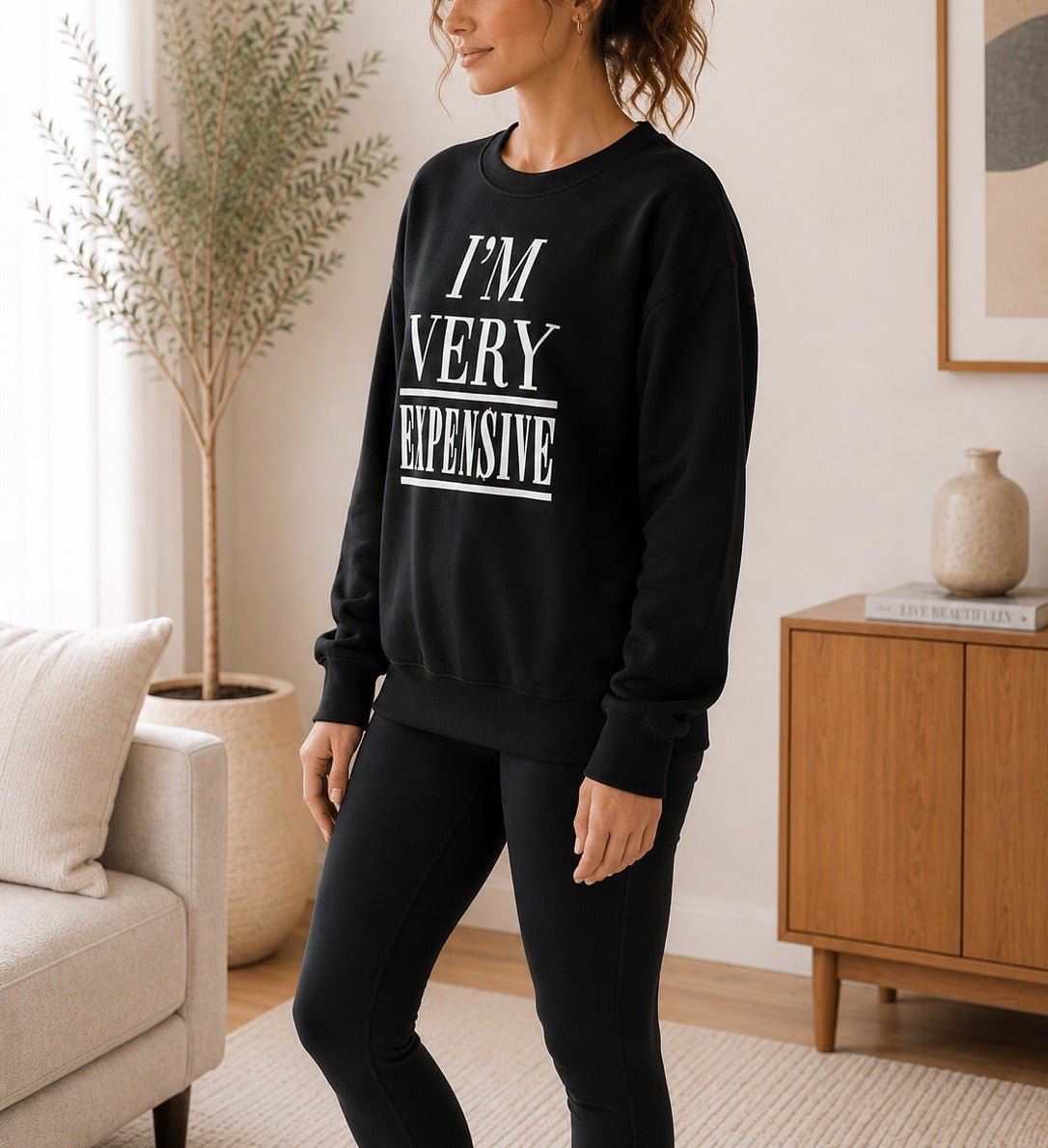 Ladies Black Fleece Sweater - I'm Very Expensive - StylePhase SA