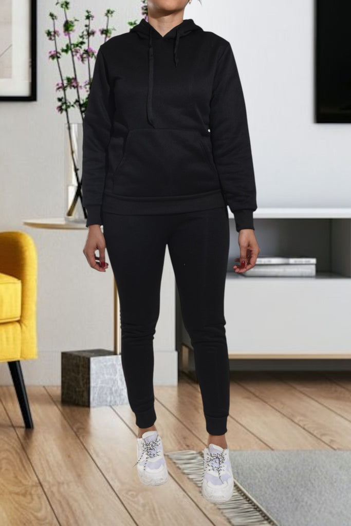 Ladies Black Fleece Tracksuit Set - StylePhase SA