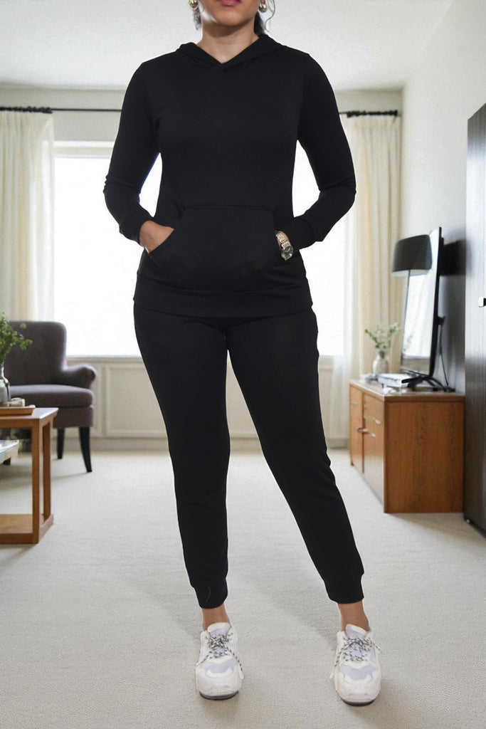Ladies Black Fleece Tracksuit Set - StylePhase SA