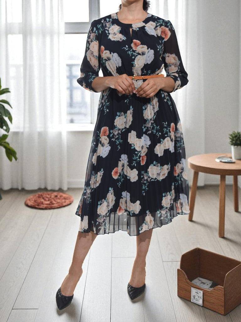 Ladies Black Floral Chiffon Dress - StylePhase SA
