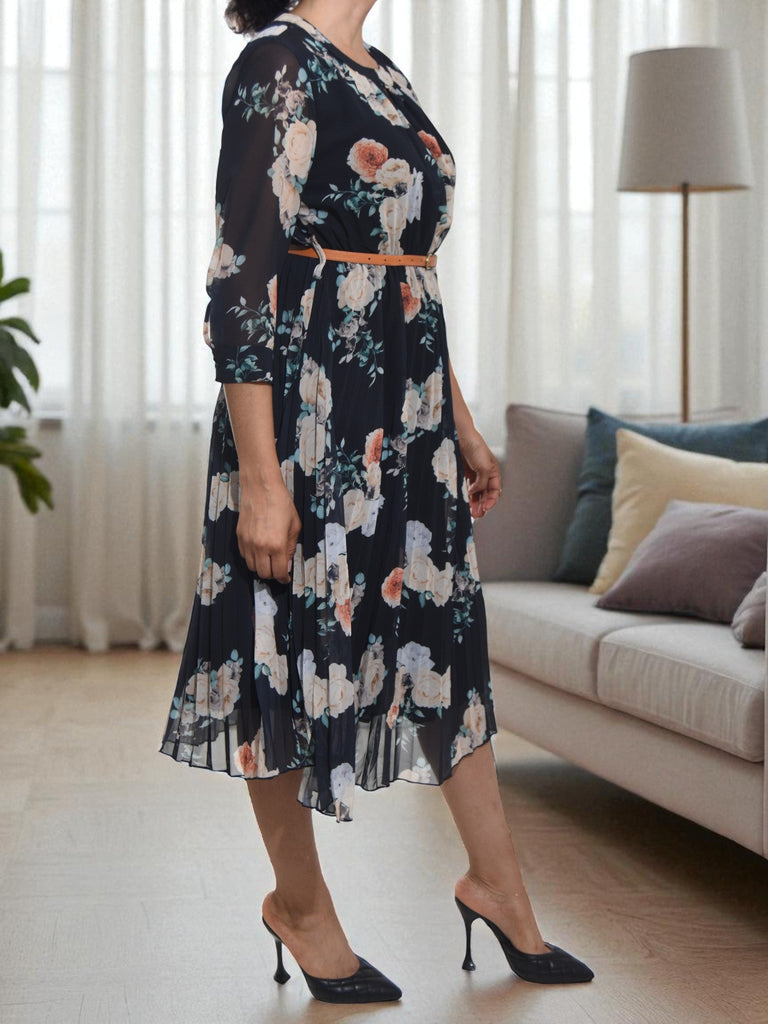 Ladies Black Floral Chiffon Dress - StylePhase SA