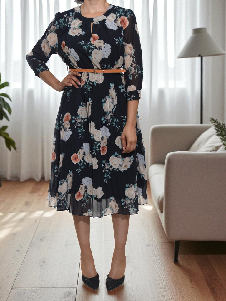 Ladies Black Floral Chiffon Dress - StylePhase SA