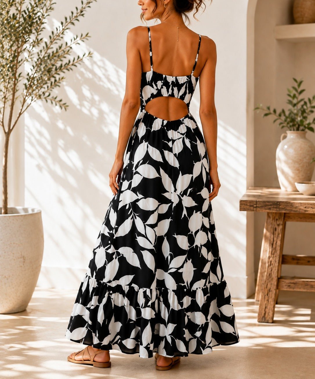 Ladies Black Floral Cut Out Maxi Dress - StylePhase SA
