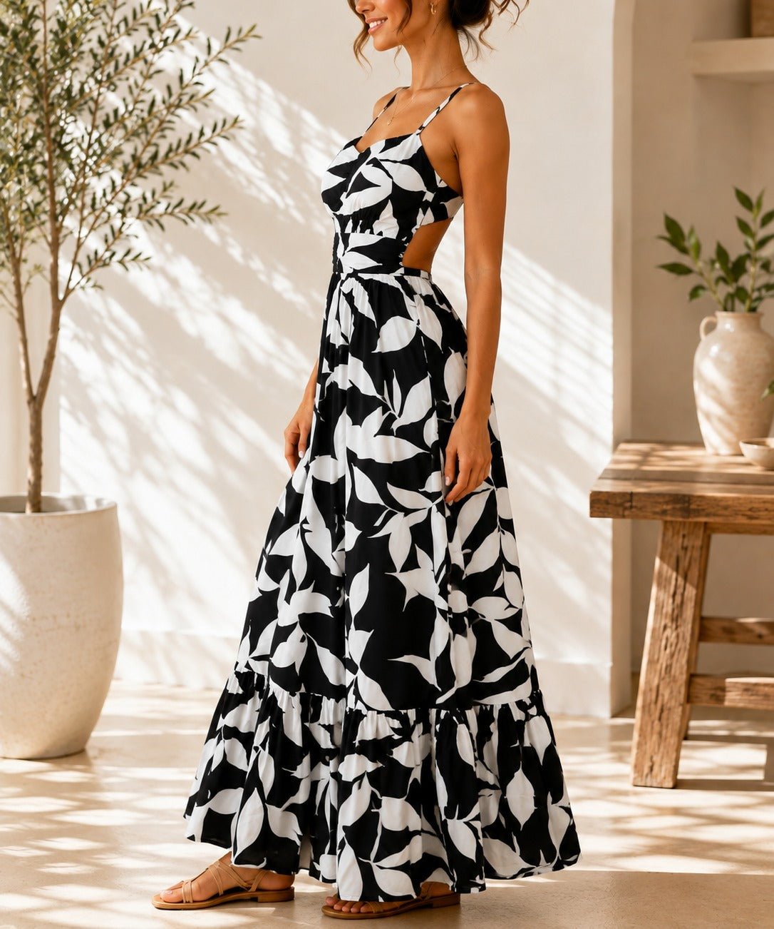 Ladies Black Floral Cut Out Maxi Dress - StylePhase SA