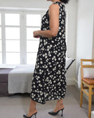 Ladies Black Floral Midi Sleeveless Dress - StylePhase SA