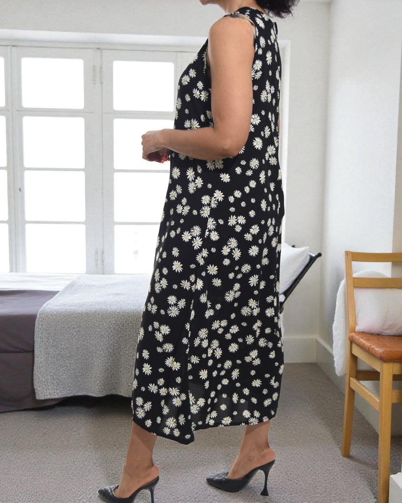 Ladies Black Floral Midi Sleeveless Dress - StylePhase SA