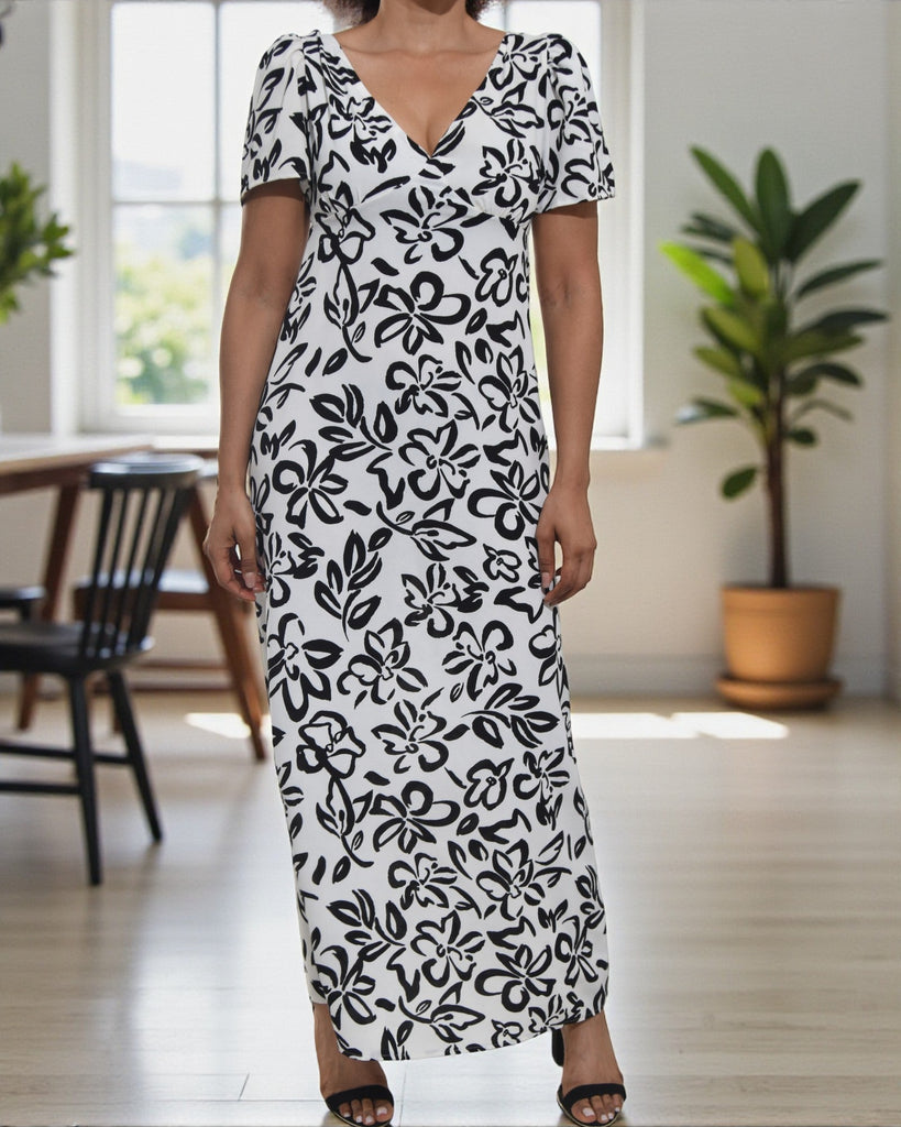 Ladies Black Floral Scoop Back Maxi Dress - StylePhase SA