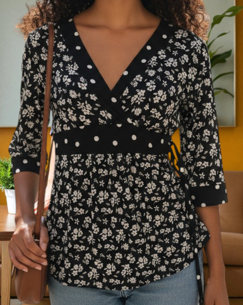 Ladies Black Floral Tie Back Top - StylePhase SA