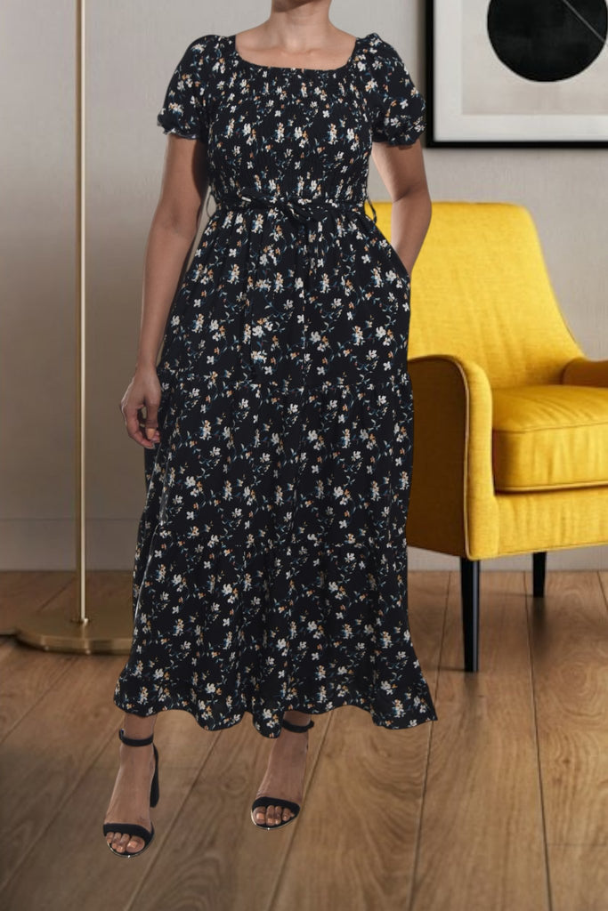 Ladies Black Floral Tie Front Dress - StylePhase SA
