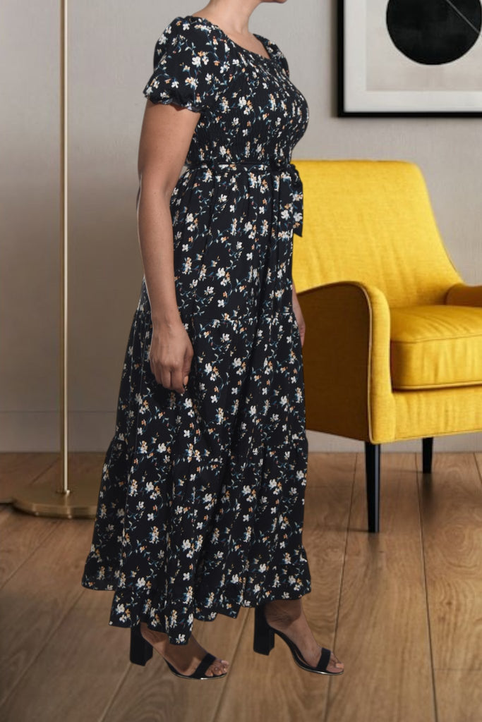 Ladies Black Floral Tie Front Dress - StylePhase SA