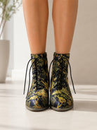 Ladies Black Floral Tie Heel Boots - StylePhase SA