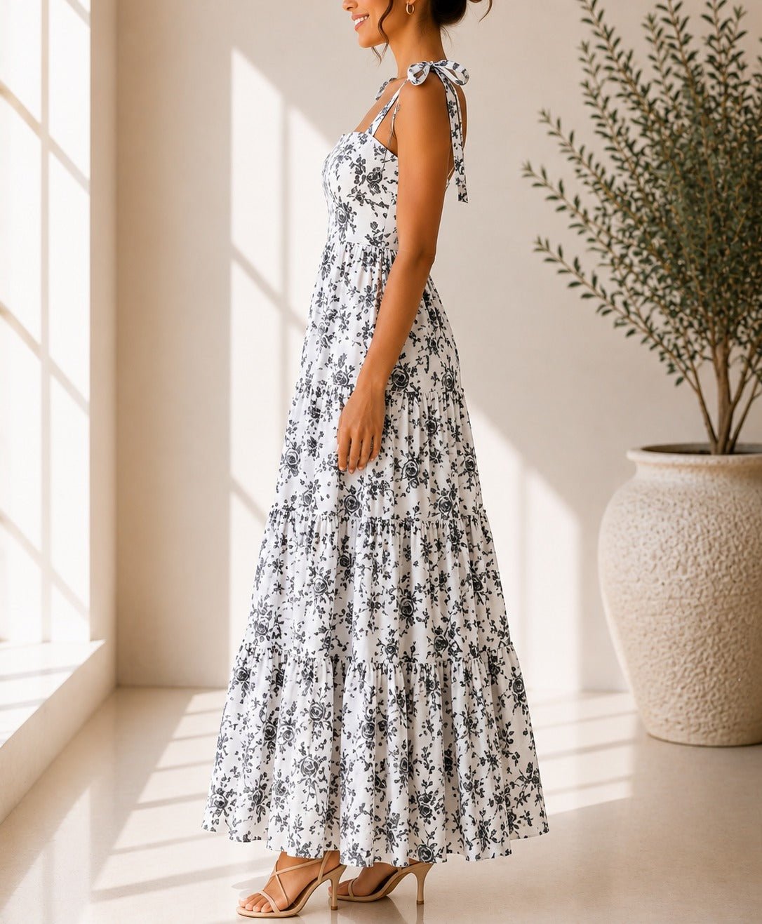 Ladies Black Floral Tie Shoulder Dress - StylePhase SA