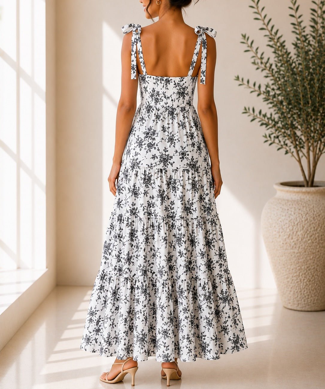 Ladies Black Floral Tie Shoulder Dress - StylePhase SA
