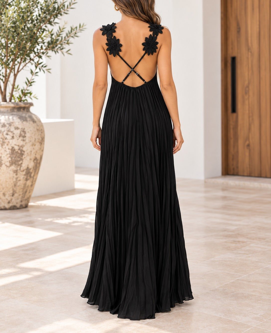 Ladies Black Flower Strap Maxi Dress - StylePhase SA