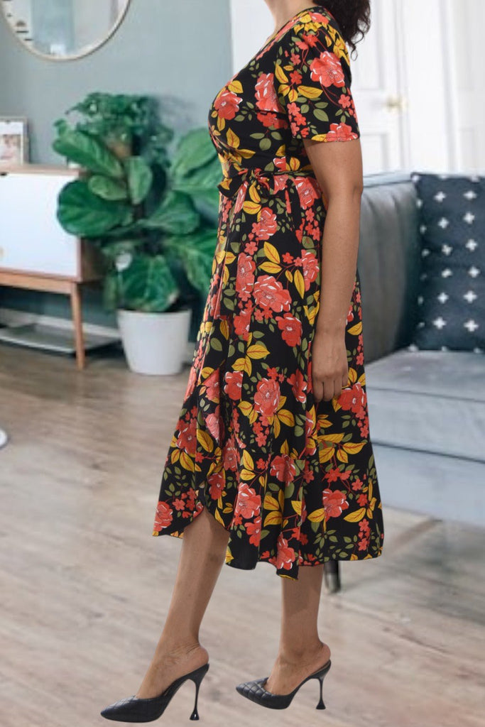 Ladies Black Flower Wrap Dress - StylePhase SA