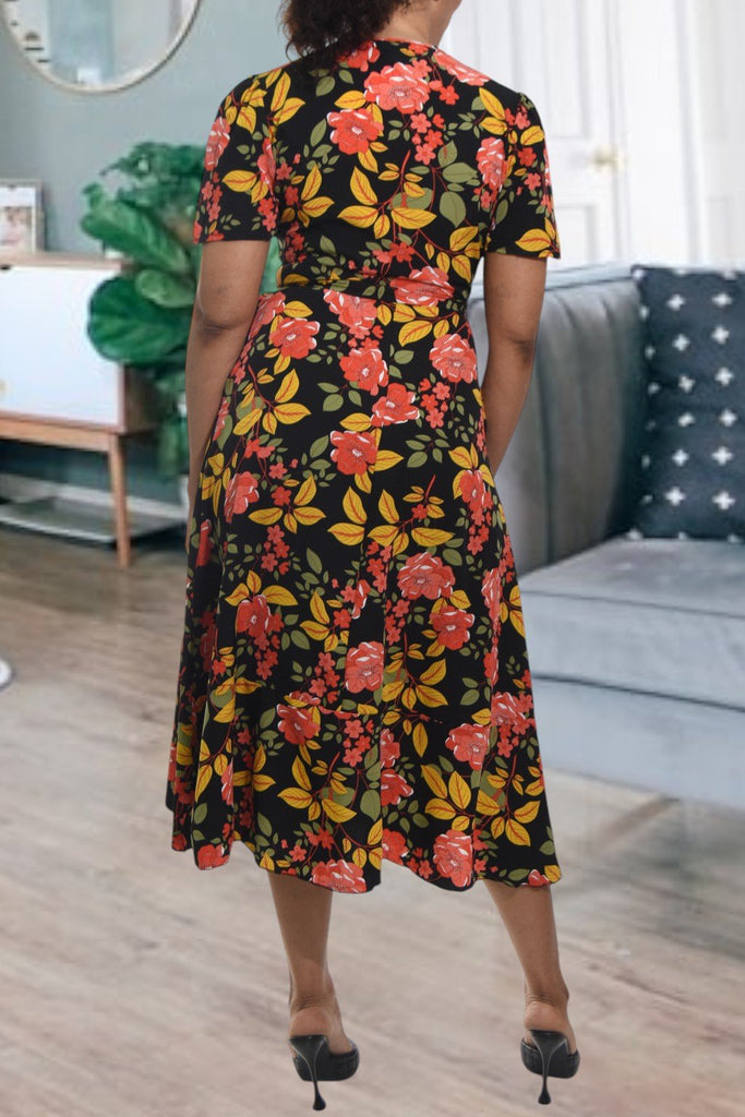 Ladies Black Flower Wrap Dress - StylePhase SA
