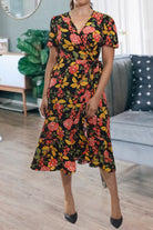 Ladies Black Flower Wrap Dress - StylePhase SA