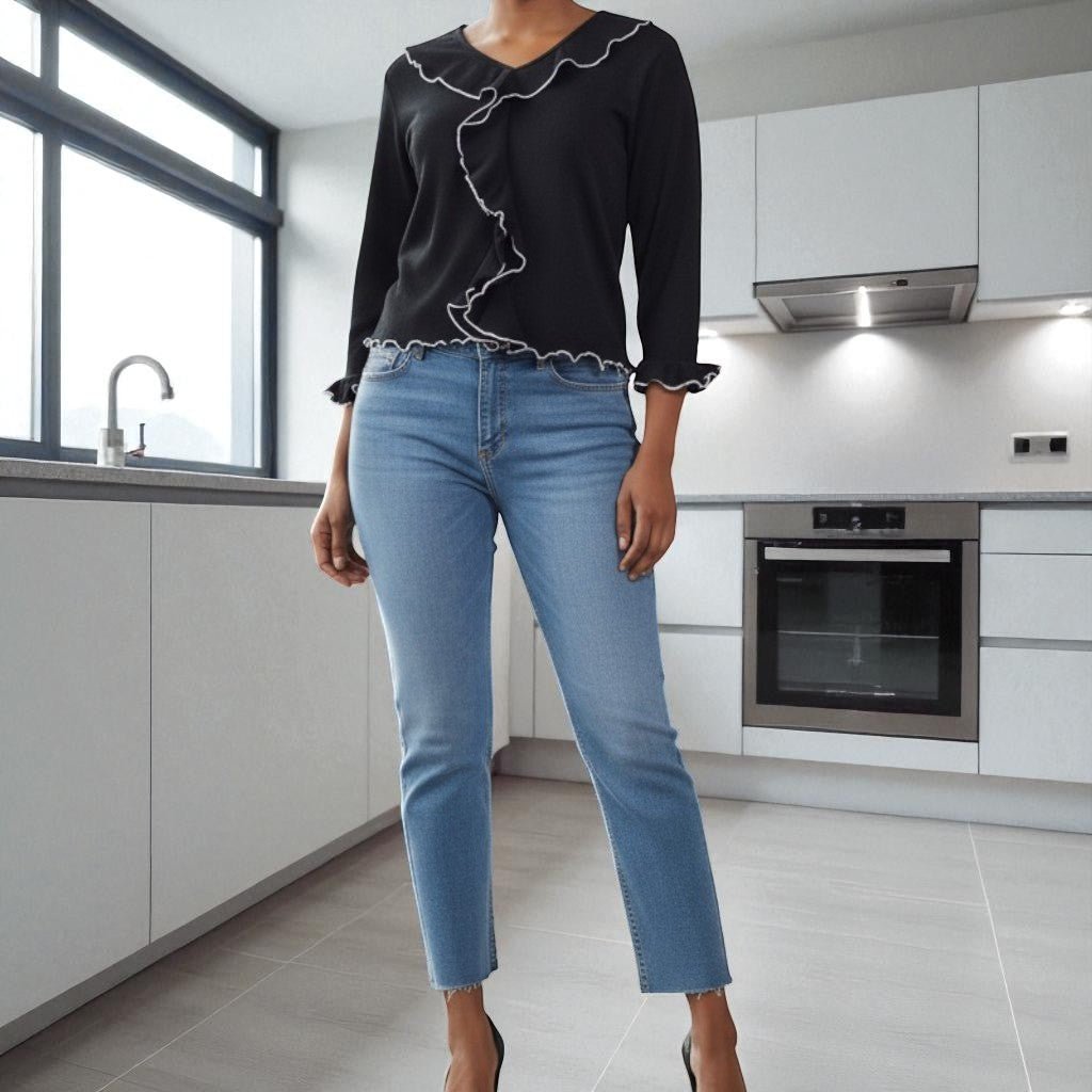 Ladies Black Front Frill Top - StylePhase SA