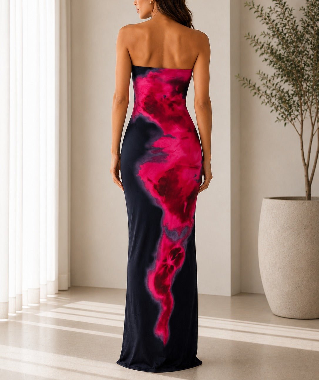 Ladies Black Fuchsia Strapless Maxi Dress - StylePhase SA