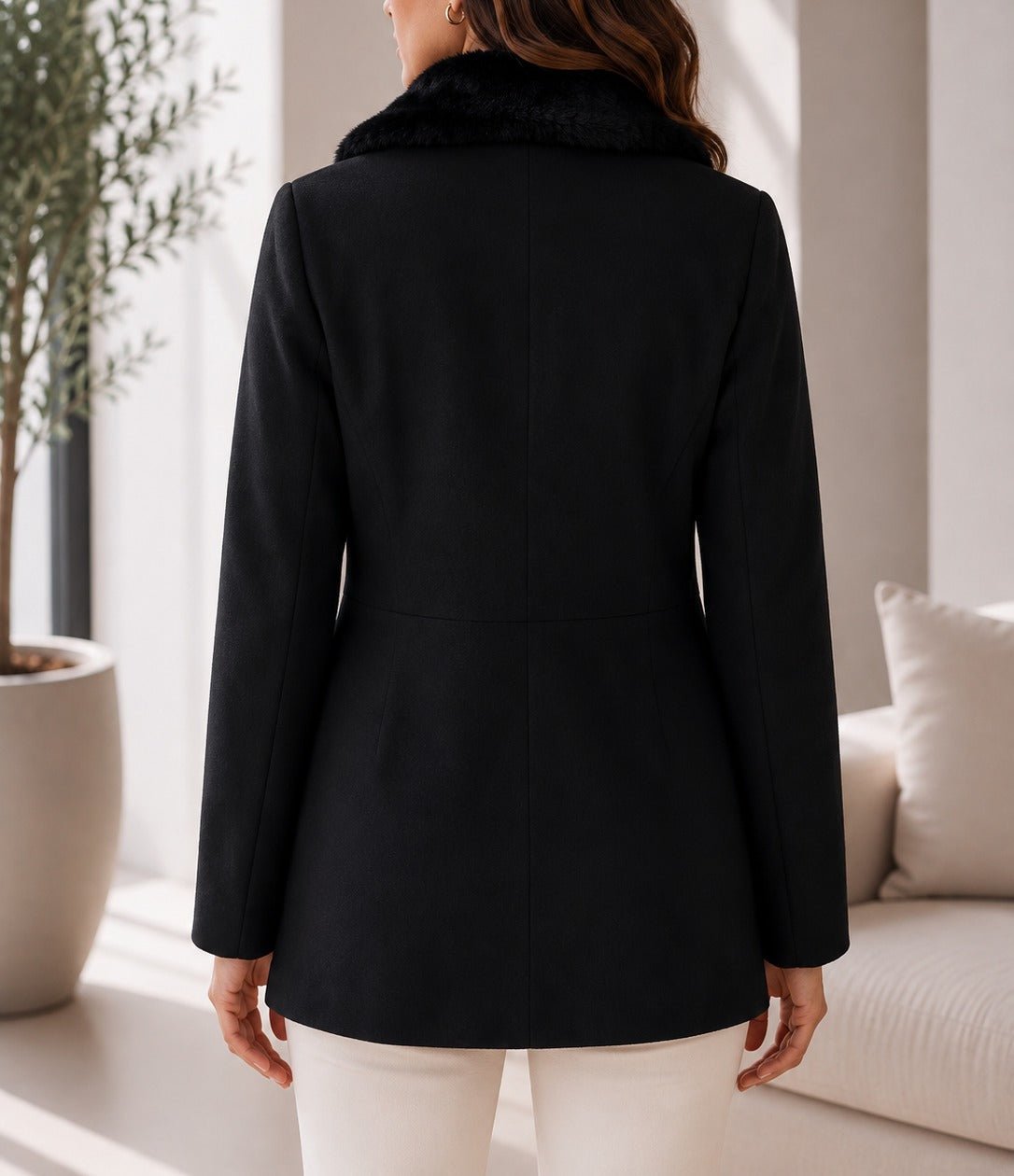 Ladies Black Fur Button Blazer - StylePhase SA