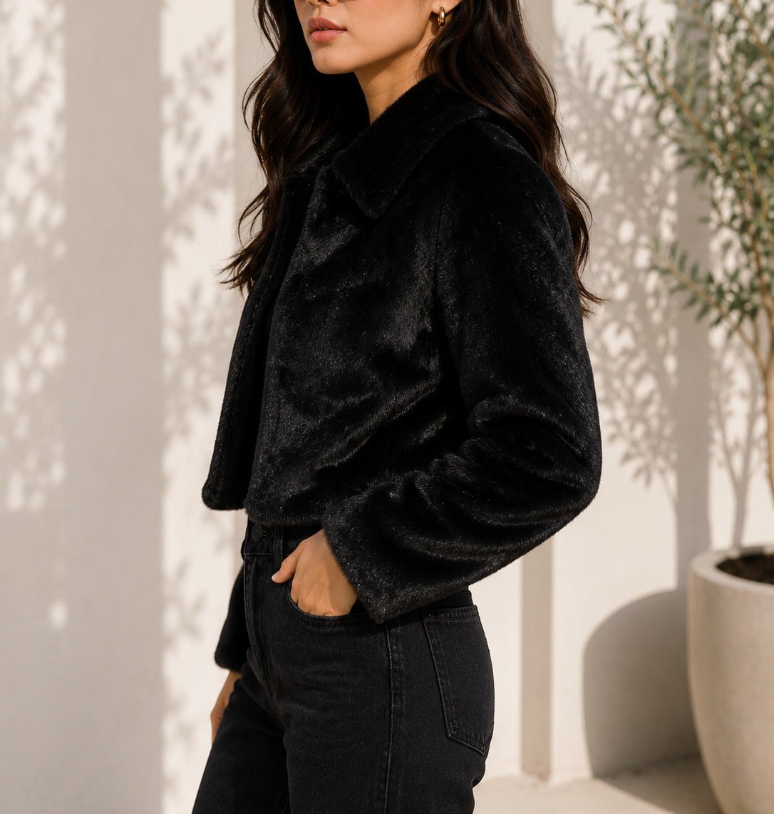 Ladies Black Fur Crop Jacket - StylePhase SA