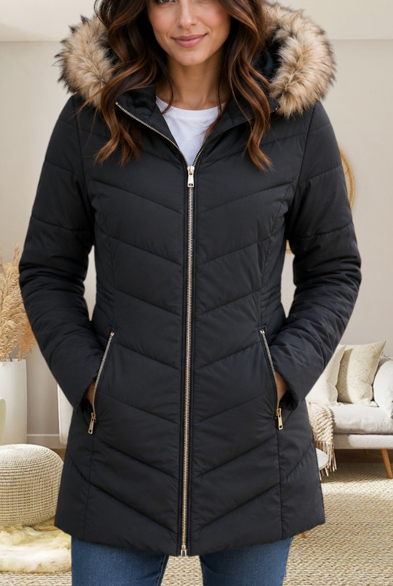 Ladies Black Fur Hoody Jacket - StylePhase SA