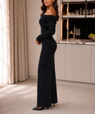 Ladies Black Glitter Off Shoulder Dress - StylePhase SA