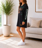 Ladies Black Harlem Printed Long Sleeve Dress Top - StylePhase SA