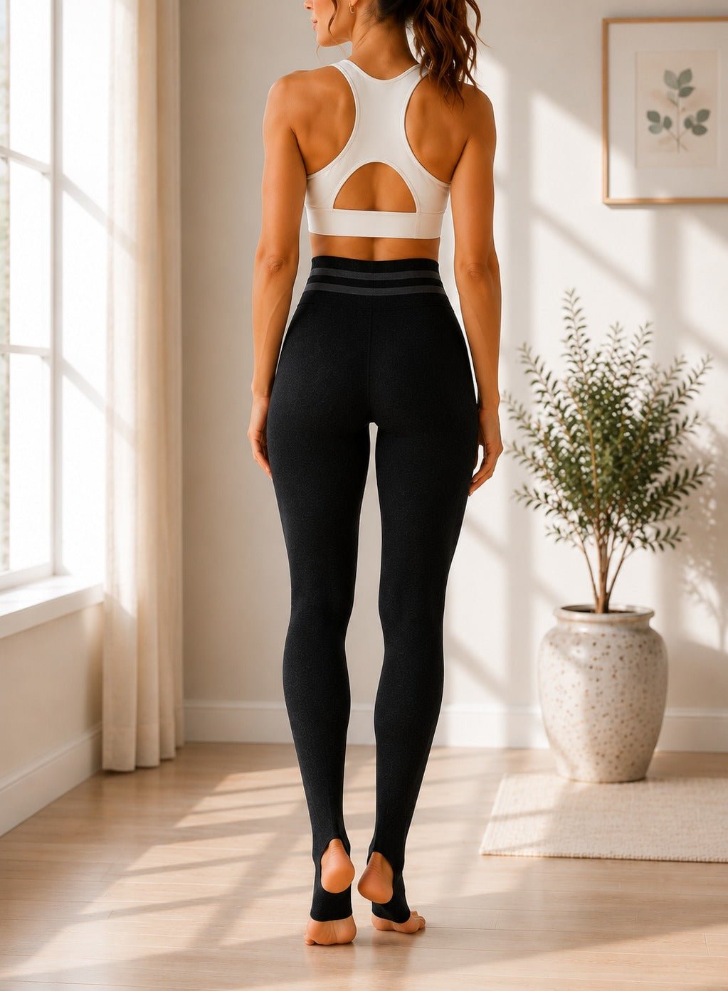 Ladies Black High Rise-Foot Strap Leggings - StylePhase SA