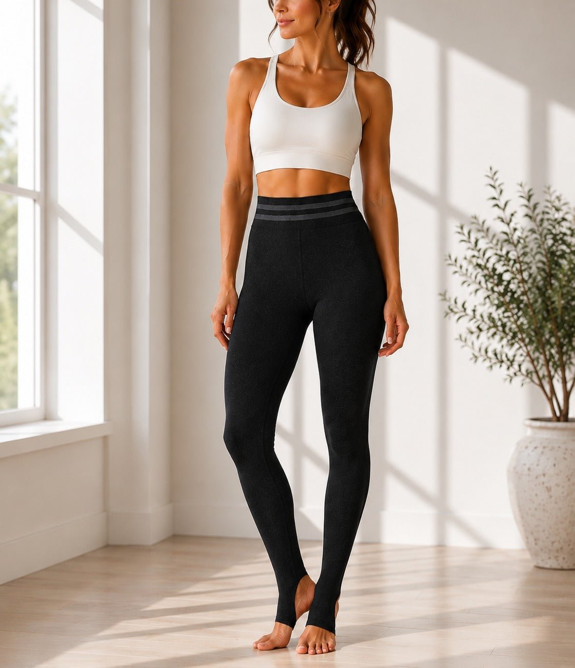 Ladies Black High Rise-Foot Strap Leggings - StylePhase SA