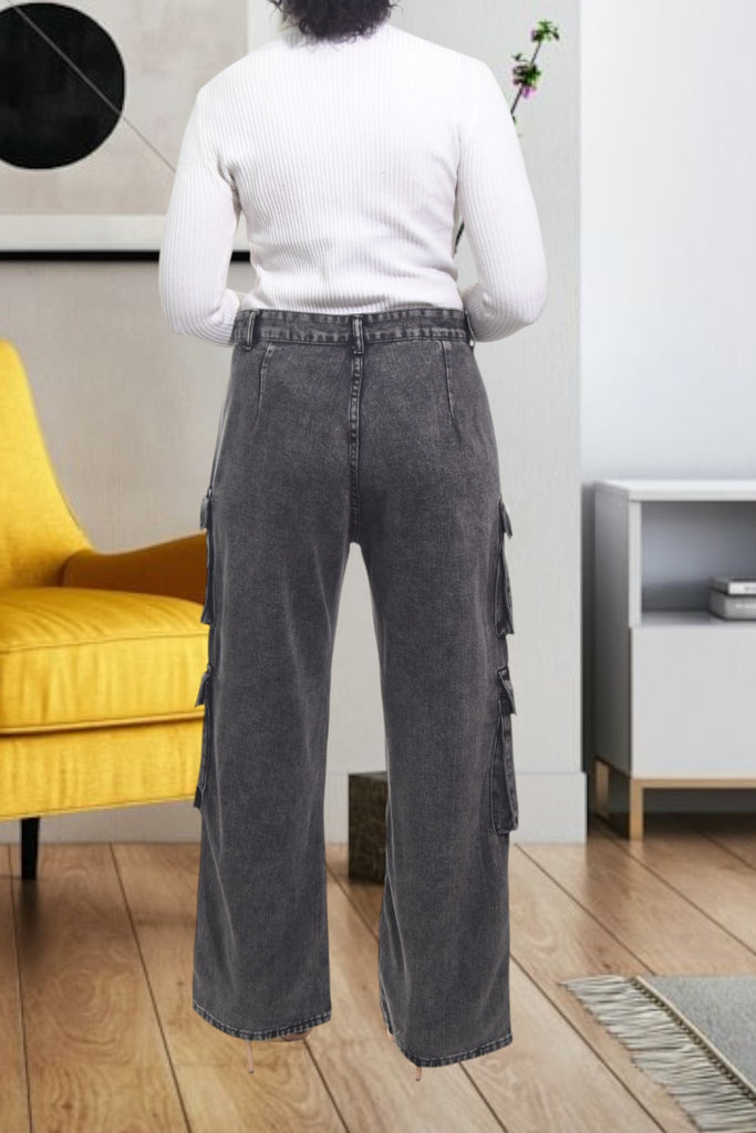 Ladies Black High Waist Cargo Jeans - StylePhase SA