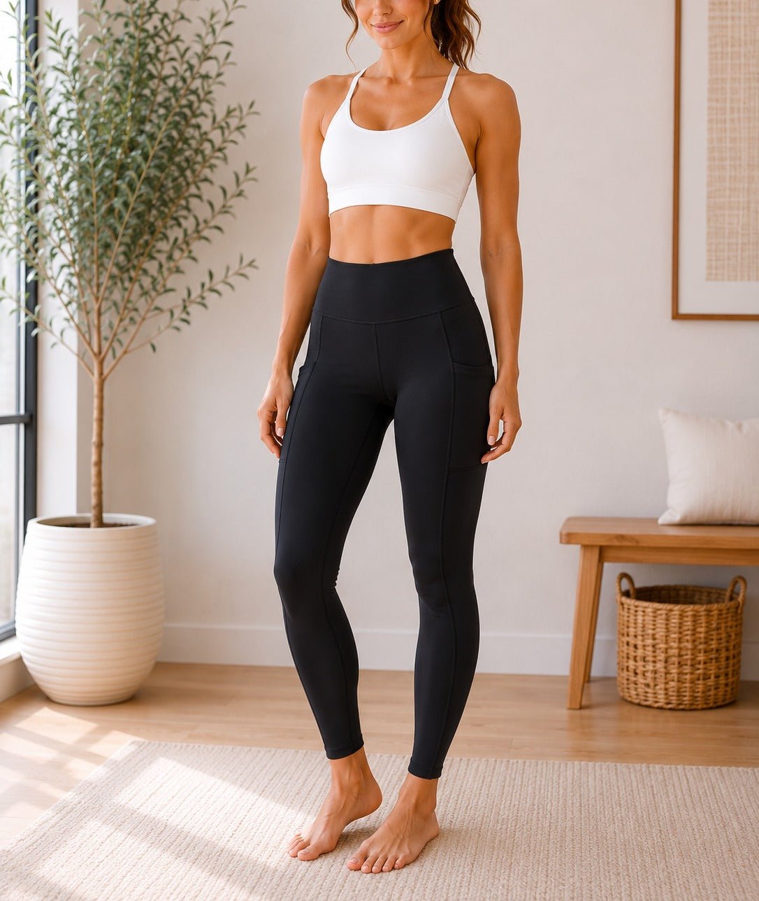 Ladies Black High-Waist Side Pocket Activewear Leggings - StylePhase SA