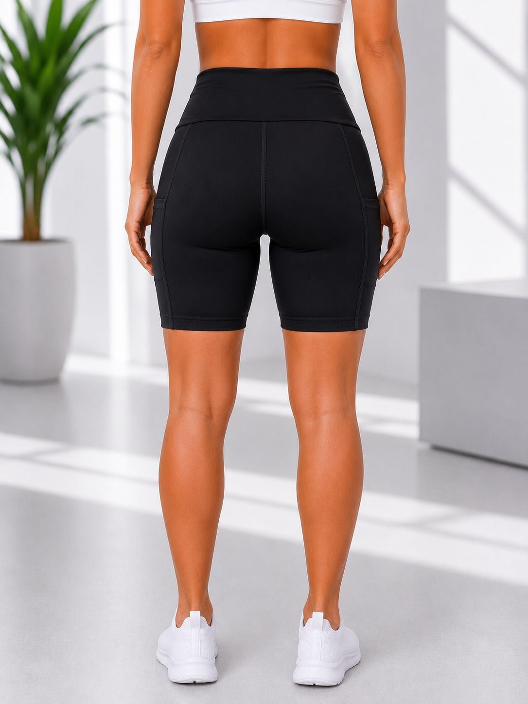Ladies Black High-Waist Side Pocket Activewear Shorts - StylePhase SA