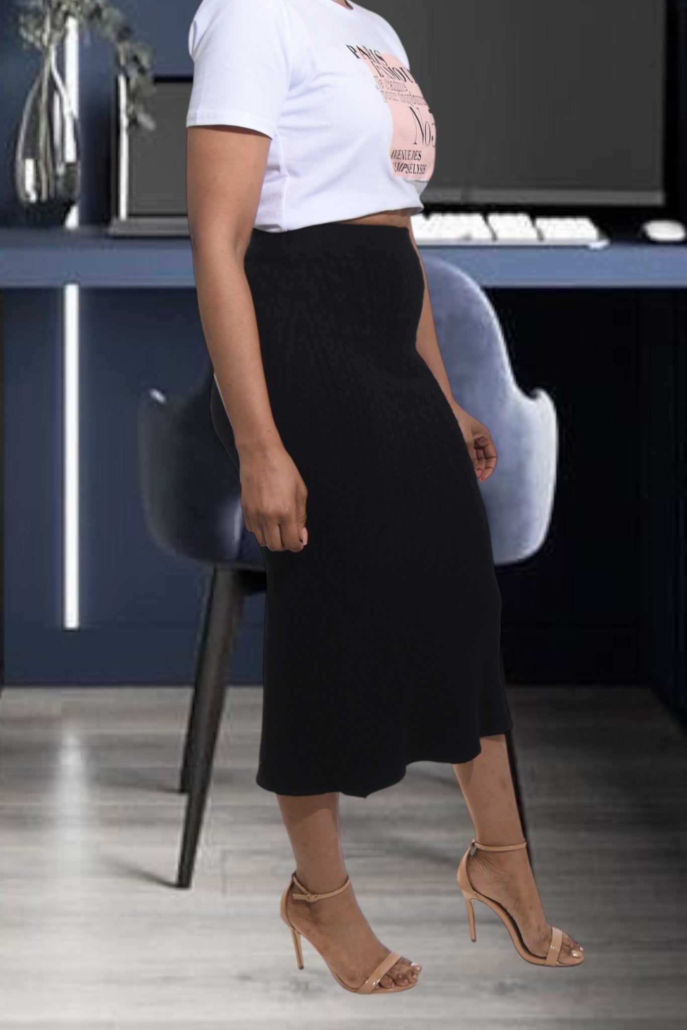 Ladies Black High Waist Skirt - Jersey Knit - StylePhase SA