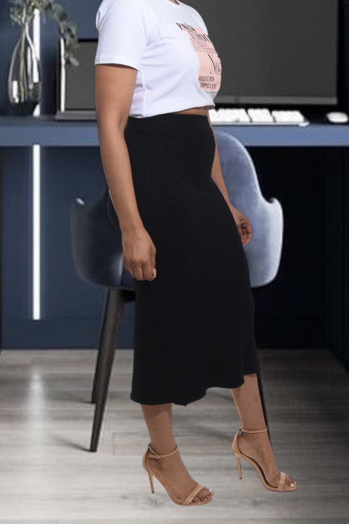 Ladies Black High Waist Skirt - Jersey Knit - StylePhase SA