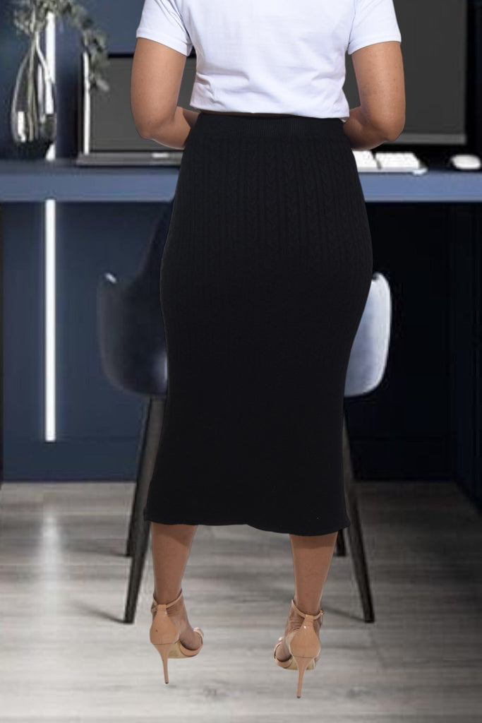 Ladies Black High Waist Skirt - Jersey Knit - StylePhase SA