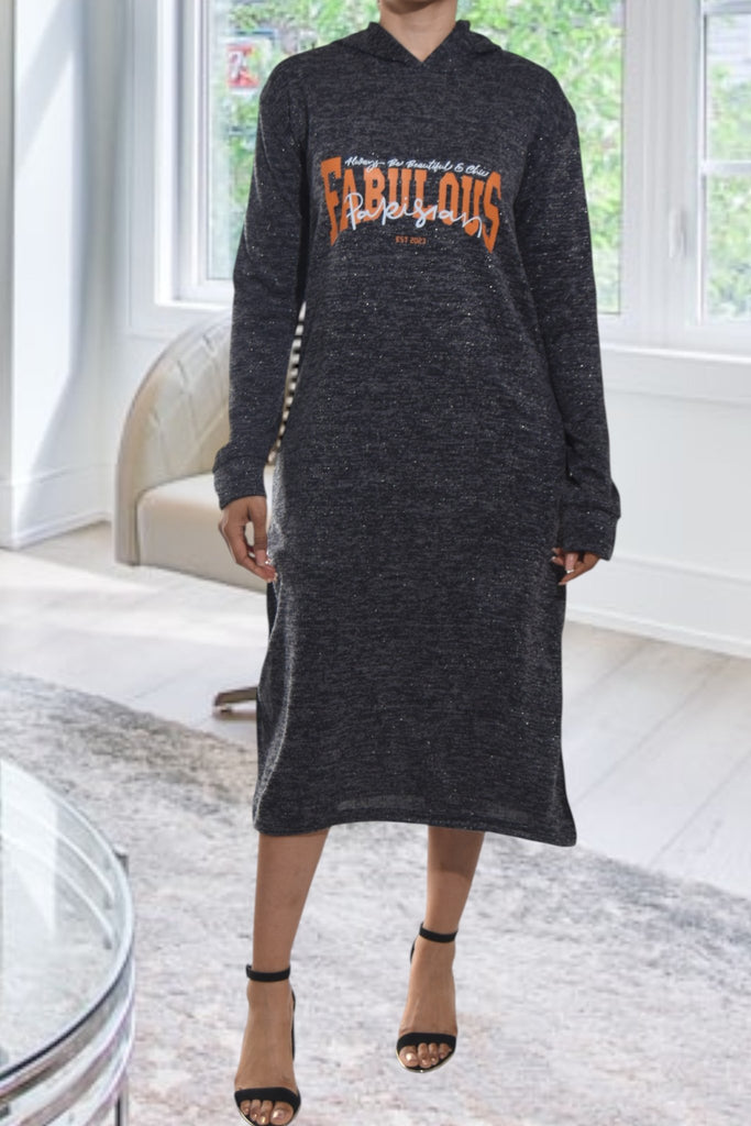 Ladies Black Hoody Knit Dress - Glitter - StylePhase SA