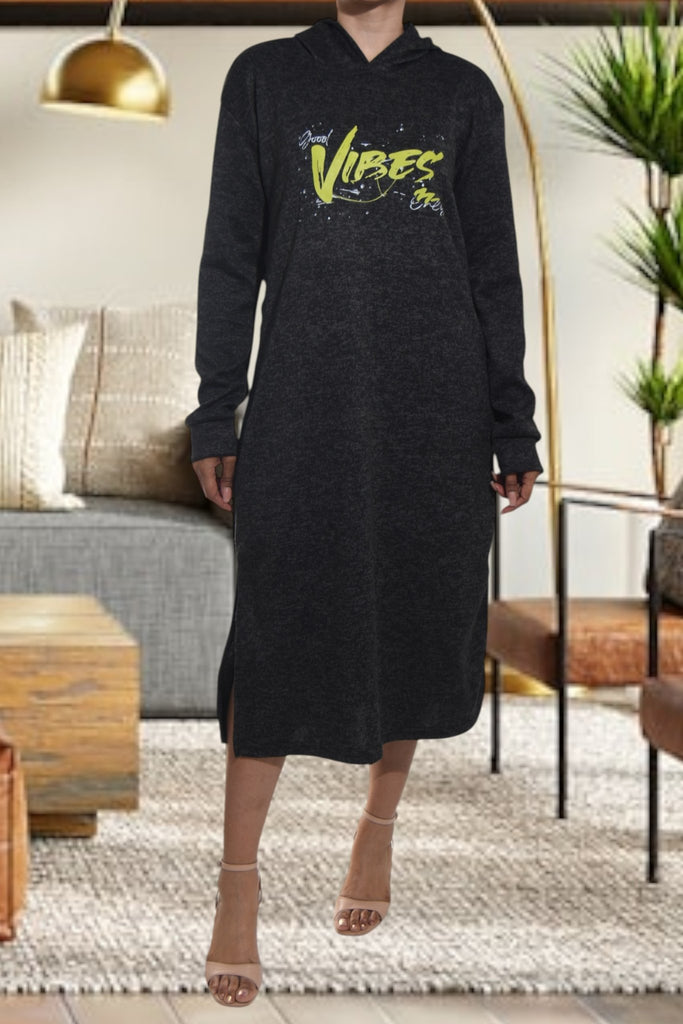 Ladies Black Hoody Knit Dress - Good Vibes - StylePhase SA