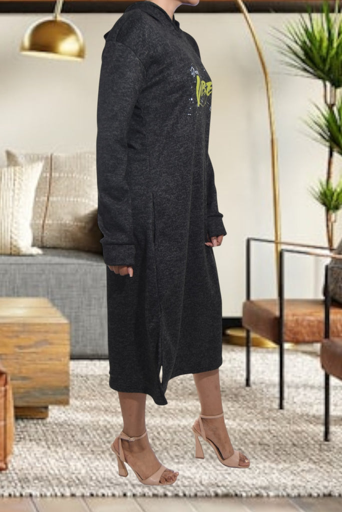 Ladies Black Hoody Knit Dress - Good Vibes - StylePhase SA