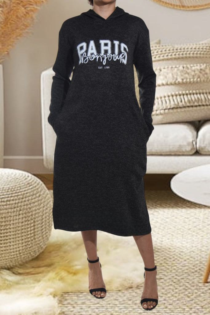 Ladies Black Hoody Knit Dress - Paris - StylePhase SA