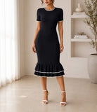 Ladies Black Jersey Ruffle Dress- New Feeling - StylePhase SA
