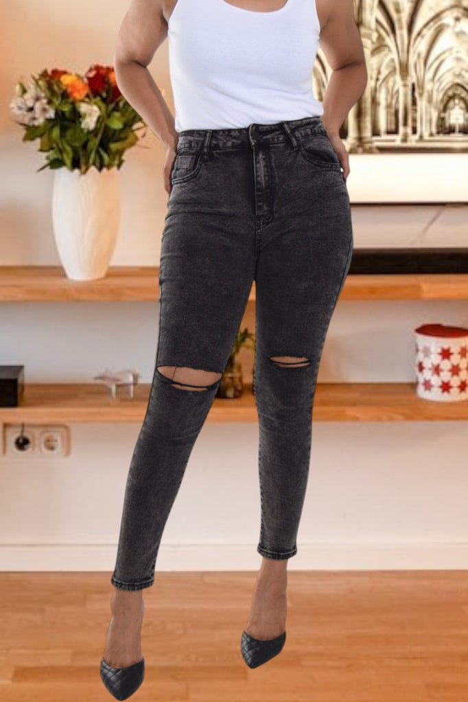 Ladies Black Knee Cut Out Jeans - StylePhase SA