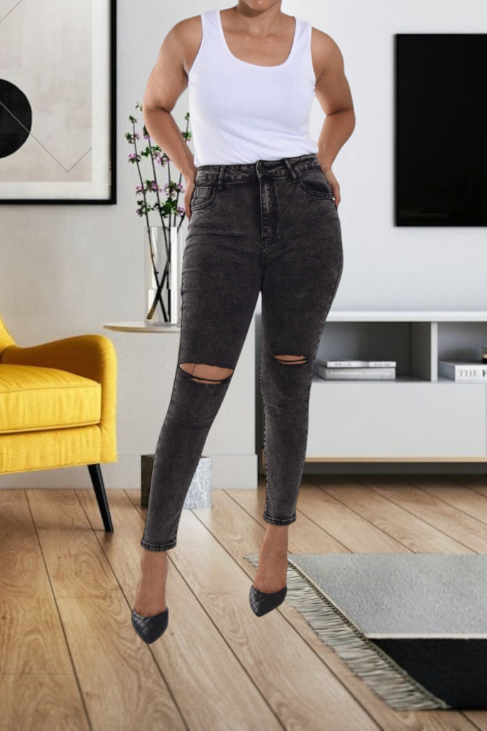 Ladies Black Knee Cut Out Jeans - StylePhase SA