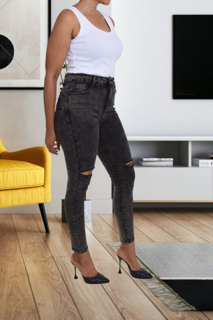 Ladies Black Knee Cut Out Jeans - StylePhase SA