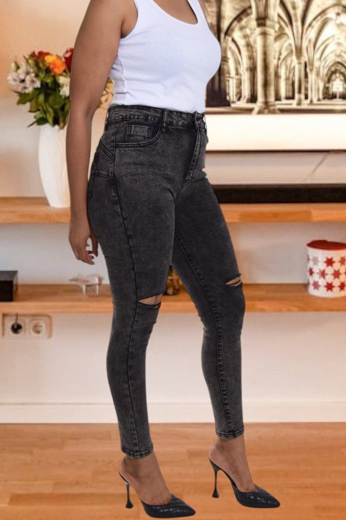 Ladies Black Knee Cut Out Jeans - StylePhase SA