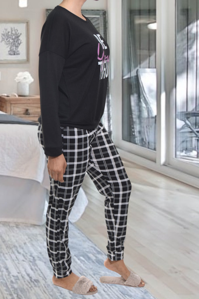 Ladies Black Knit Printed Pyjama Set - StylePhase SA