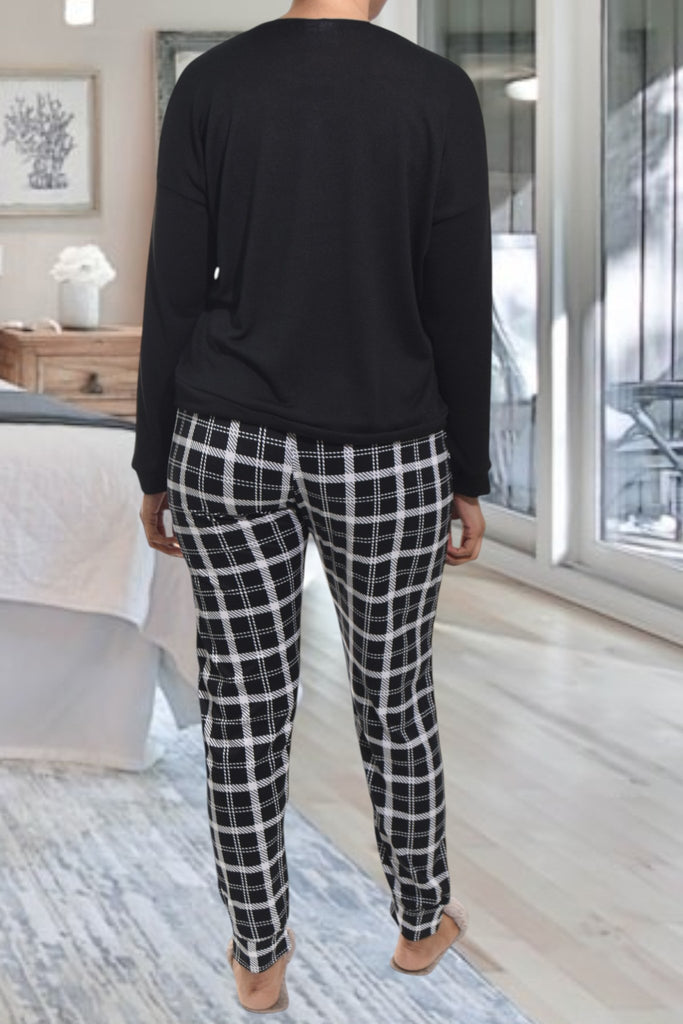 Ladies Black Knit Printed Pyjama Set - StylePhase SA
