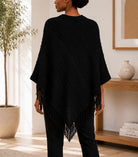 Ladies Black Knitted V-Neck Poncho - StylePhase SA