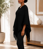 Ladies Black Knitted V-Neck Poncho - StylePhase SA