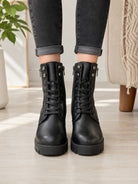Ladies Black Lace-Up Zip Block Heel Ankle Boots - StylePhase SA
